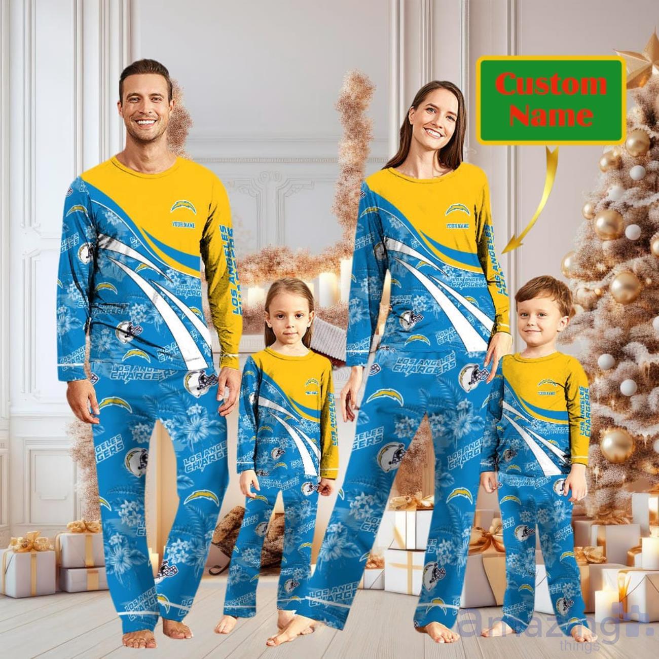 Los Angeles Chargers Custom Name Christmas Pajamas For Fans image Los Angeles Chargers Custom Name Christmas Pajamas For Fans Product Photo 1