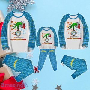 Los Angeles Chargers Happy HalloThankmas Grinch Pajamas Set Product Photo 2