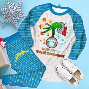 Los Angeles Chargers Happy HalloThankmas Grinch Pajamas Set Product Photo 3