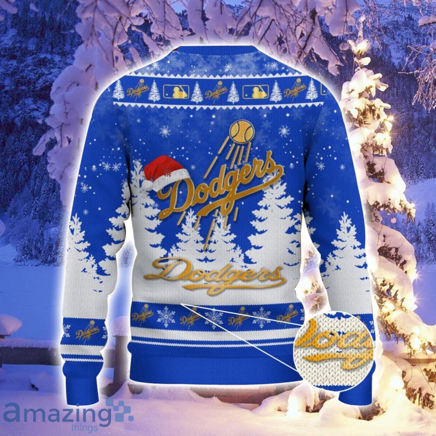 Los Angeles Dodgers Santa Hat Pattern Ugly Christmas Sweater For Men And Women image Los Angeles Dodgers Santa Hat Pattern Ugly Christmas Sweater For Men And Women Product Photo 3