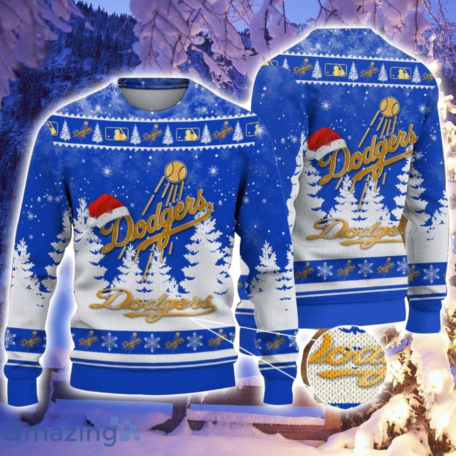 Los Angeles Dodgers Santa Hat Pattern Ugly Christmas Sweater For Men And Women image Los Angeles Dodgers Santa Hat Pattern Ugly Christmas Sweater For Men And Women Product Photo 1