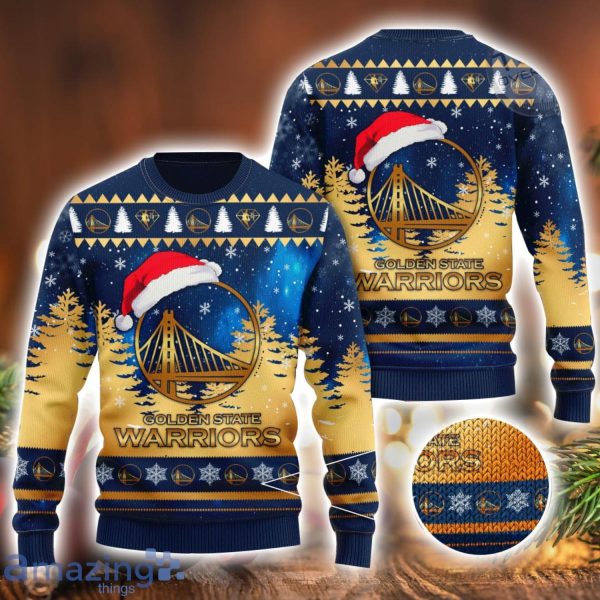 Love Golden State Warriors Logo Wearing Santa Hat 3D Ugly Christmas Sweater Christmas Gift Men And Women 2023 Sweater Product Photo 1