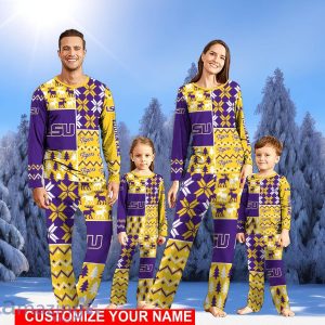 LSU TIGERS Pajamas Set Personalized Name For Sport Fans Christmas Pajamas Set For Family Product Photo 1