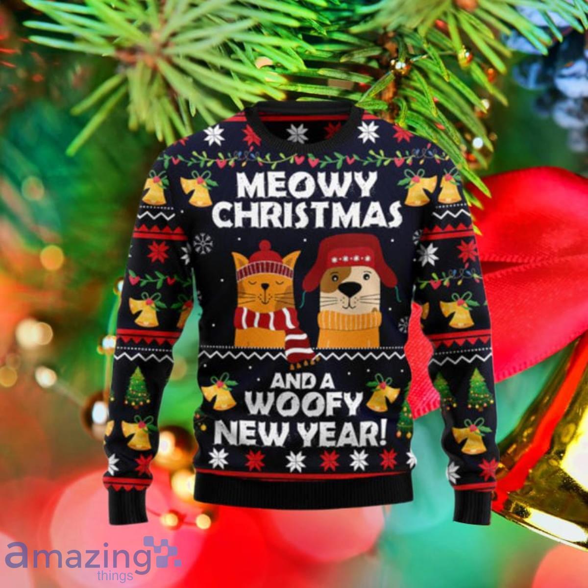 Meowy Christmas And Woofy New Year Ugly Christmas Sweaters Unique Gift For Men And Women image Meowy Christmas And Woofy New Year Ugly Christmas Sweaters Unique Gift For Men And Women Product Photo 1