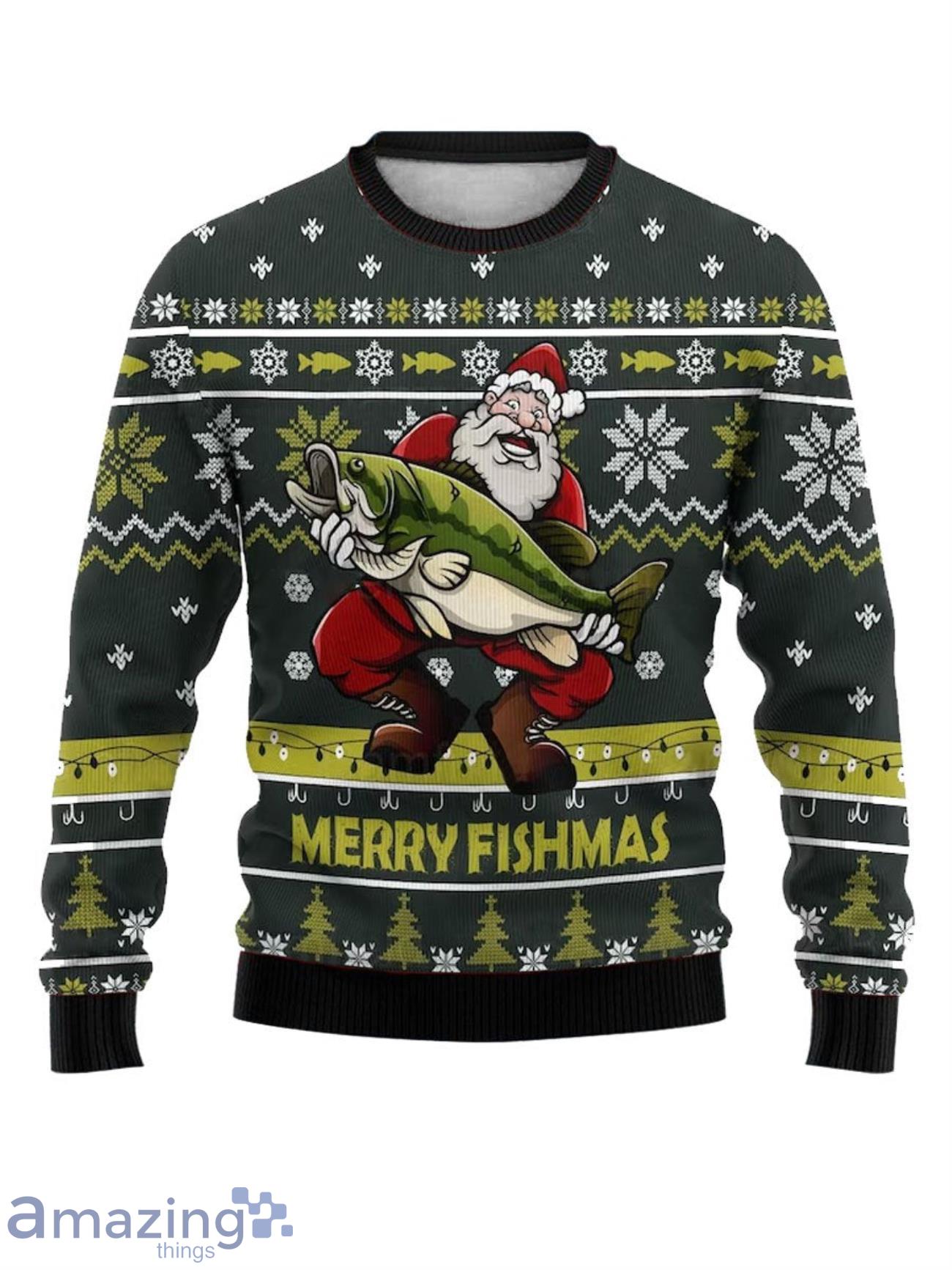 Merry Fishmas Print Slouchy 3D Ugly Christmas Sweater, Xmas Gift For Everyone image Merry Fishmas Print Slouchy 3D Ugly Christmas Sweater, Xmas Gift For Everyone Product Photo 1