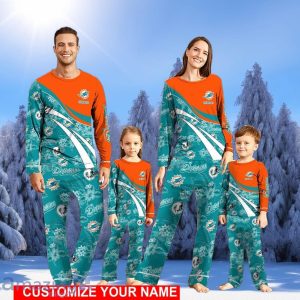 Miami Dolphins Christmas Pajamas Set Personalized Name Christmas Gifts For Fans Product Photo 1