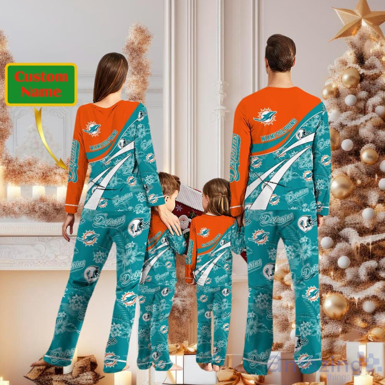 Miami Dolphins Custom Name Christmas Pajamas For Fans