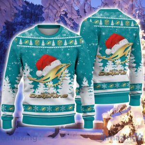 Miami Dolphins Santa Hat Pattern Ugly Christmas Sweater For Men And Women Product Photo 1