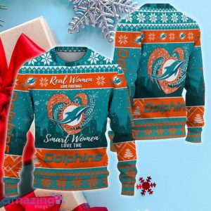 Miami Dolphins Smart Woman Love Football Ugly Christmas Sweater Product Photo 2