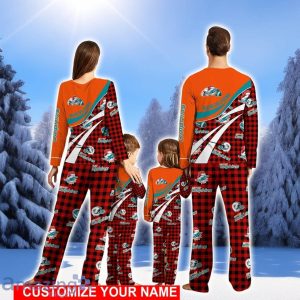 Miami Dolphins Team Pajamas Personalize Name Buffalo Plaid Christmas Pajamas Set Product Photo 2