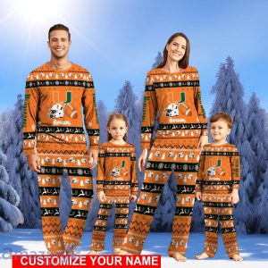 Miami Hurricanes Pajamas Set Custom Name Christmas Gift For Family Sport Pajamas Set Product Photo 1