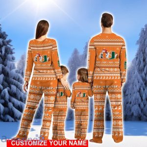 Miami Hurricanes Team Pajamas Set Christmas Gift For Football Fan Family Holiday Gift Personalized Name Product Photo 2
