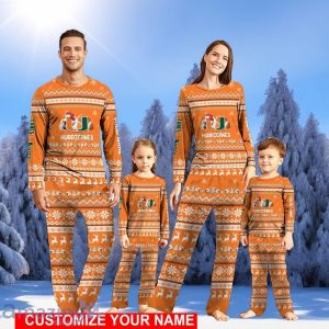 Miami Hurricanes Team Pajamas Set Christmas Gift For Football Fan Family Holiday Gift Personalized Name Product Photo 1