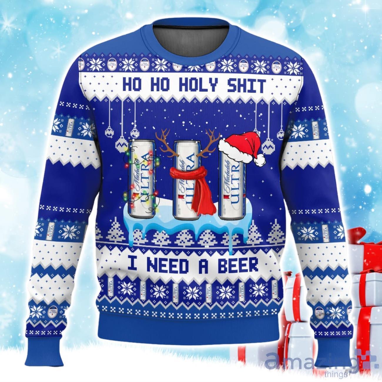 Michelob Ultra Ho Ho Holy Shit I Need A Beer Ugly Sweater Xmas Gift For Men Women image Michelob Ultra Ho Ho Holy Shit I Need A Beer Ugly Sweater Xmas Gift For Men Women Product Photo 1