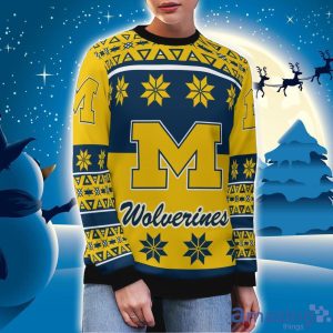Michigan Wolverines Logo Big Snowflake Pattern Ugly Christmas Sweater Product Photo 3
