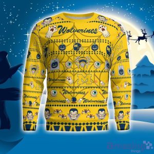 Michigan Wolverines Pumpkin Halloween Spooky Ghost Pattern Funny 3D Sweater Men And Women Gift image Michigan Wolverines Pumpkin Halloween Spooky Ghost Pattern Funny 3D Sweater Men And Women Gift Product Photo 4
