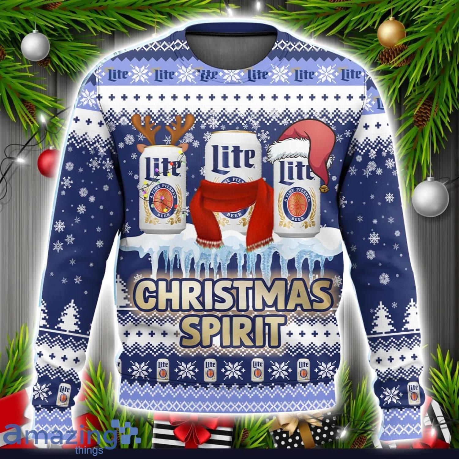Miller Lite Christmas Spirit Ugly Christmas Sweater Christmas Holiday Gift image Miller Lite Christmas Spirit Ugly Christmas Sweater Christmas Holiday Gift Product Photo 1