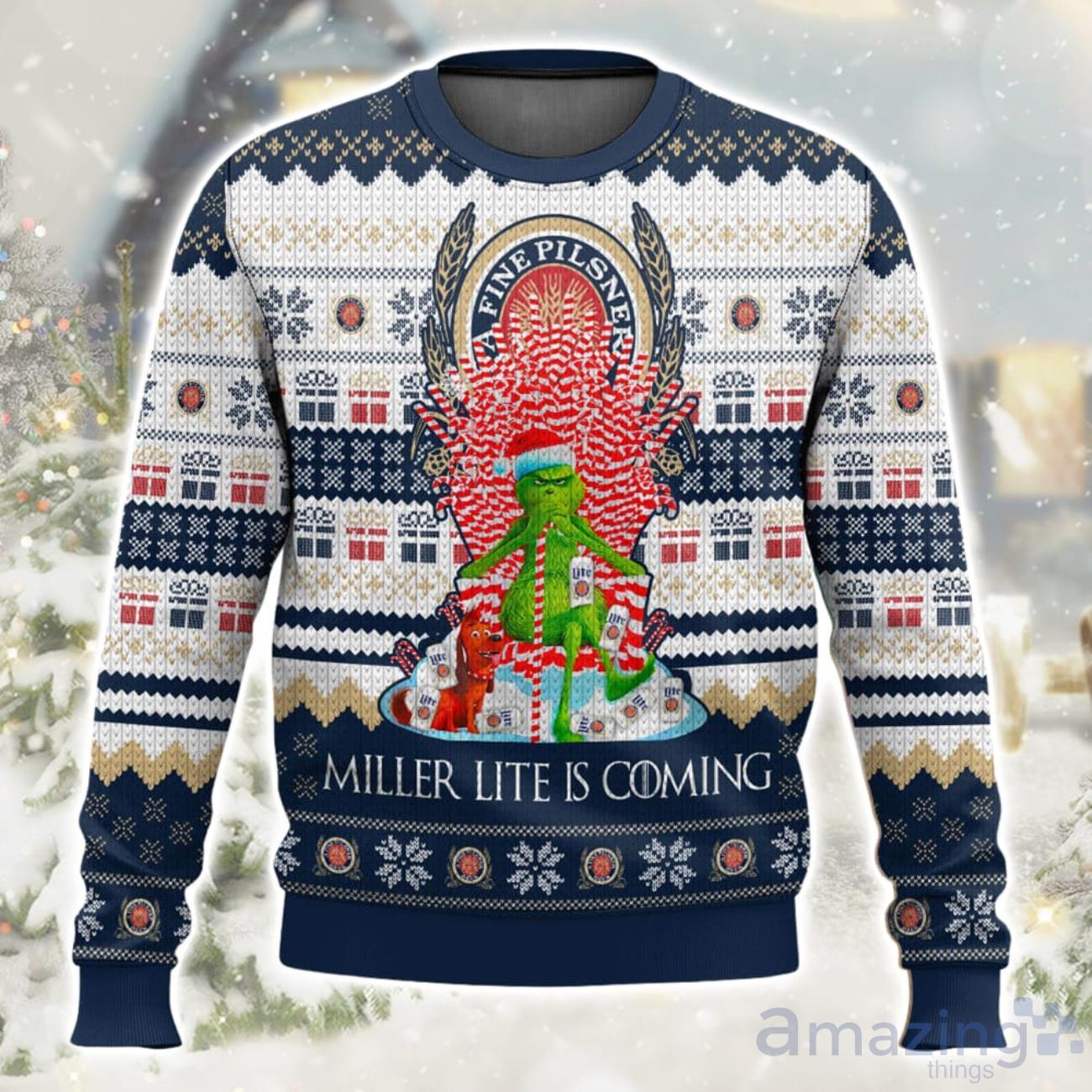 Miller Lite Is Coming Ugly Christmas Sweater Limited Edition Gift For Men & Women image Miller Lite Is Coming Ugly Christmas Sweater Limited Edition Gift For Men & Women Product Photo 1