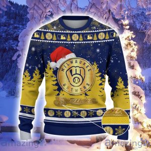 Milwaukee Brewers Santa Hat Pattern Ugly Christmas Sweater For Men And Women image Milwaukee Brewers Santa Hat Pattern Ugly Christmas Sweater For Men And Women Product Photo 2