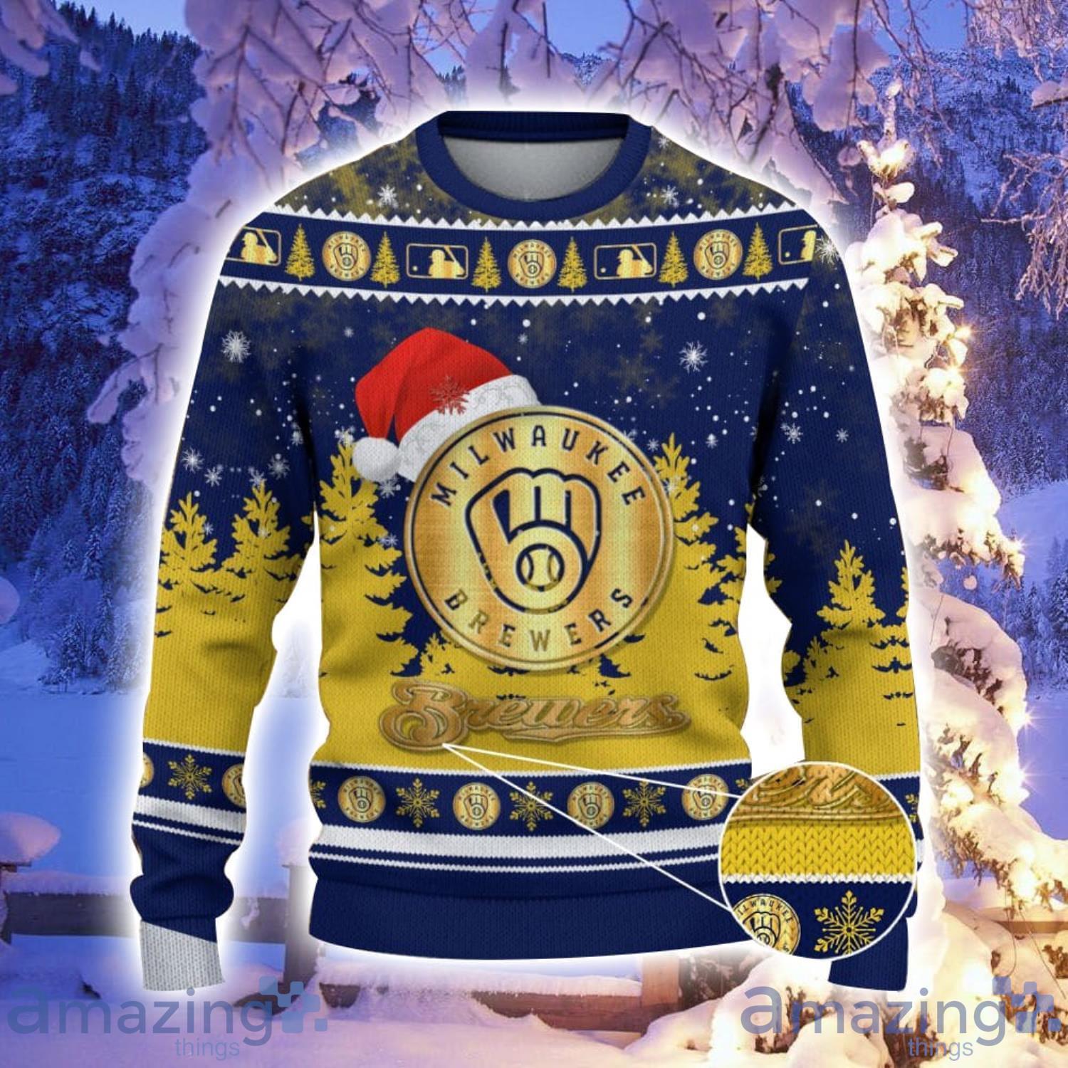 Milwaukee Brewers Santa Hat Pattern Ugly Christmas Sweater For Men And Women image Milwaukee Brewers Santa Hat Pattern Ugly Christmas Sweater For Men And Women Product Photo 2