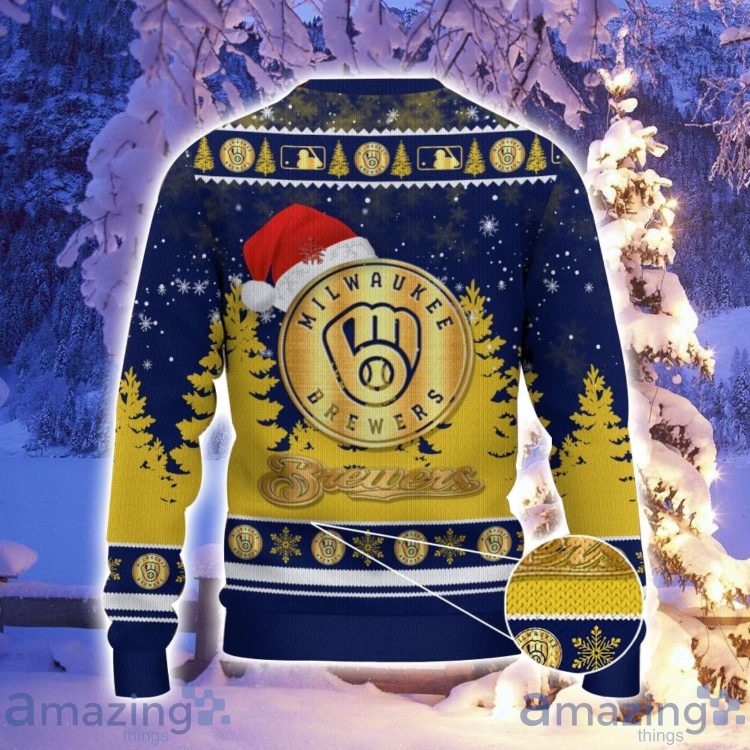 Milwaukee Brewers Santa Hat Pattern Ugly Christmas Sweater For Men And Women image Milwaukee Brewers Santa Hat Pattern Ugly Christmas Sweater For Men And Women Product Photo 3