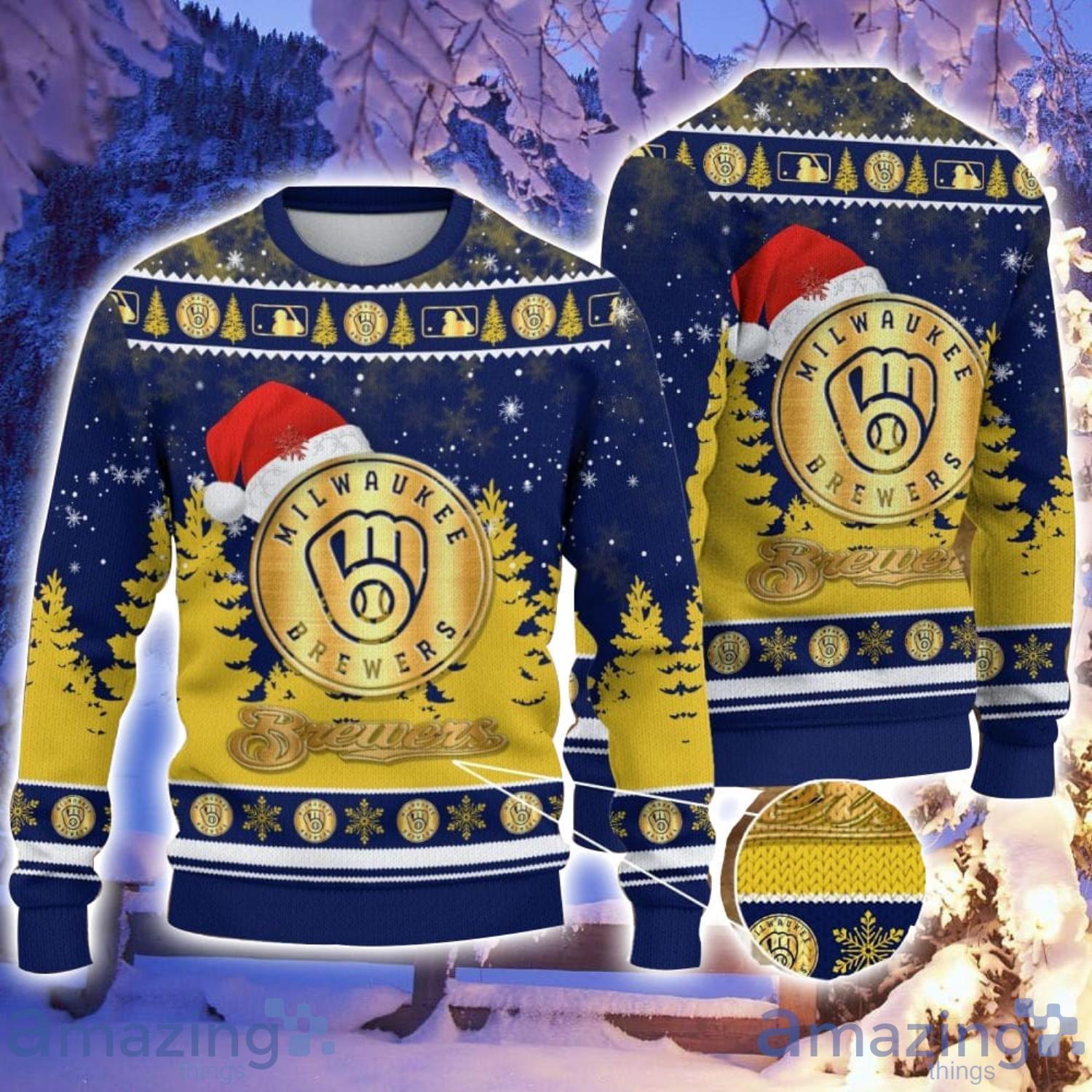 Milwaukee Brewers Santa Hat Pattern Ugly Christmas Sweater For Men And Women image Milwaukee Brewers Santa Hat Pattern Ugly Christmas Sweater For Men And Women Product Photo 1