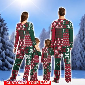 Minnesota Wild Pajamas Set Christmas snowflake pattern Pajamas Christmas Gift For Family Custom Name Product Photo 2