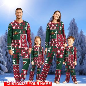 Minnesota Wild Pajamas Set Christmas snowflake pattern Pajamas Christmas Gift For Family Custom Name Product Photo 1