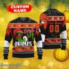 MLB Grinch Drink Up Baltimore Orioles Personalized Name And Number Ugly Knitted Sweater Christmas Gift