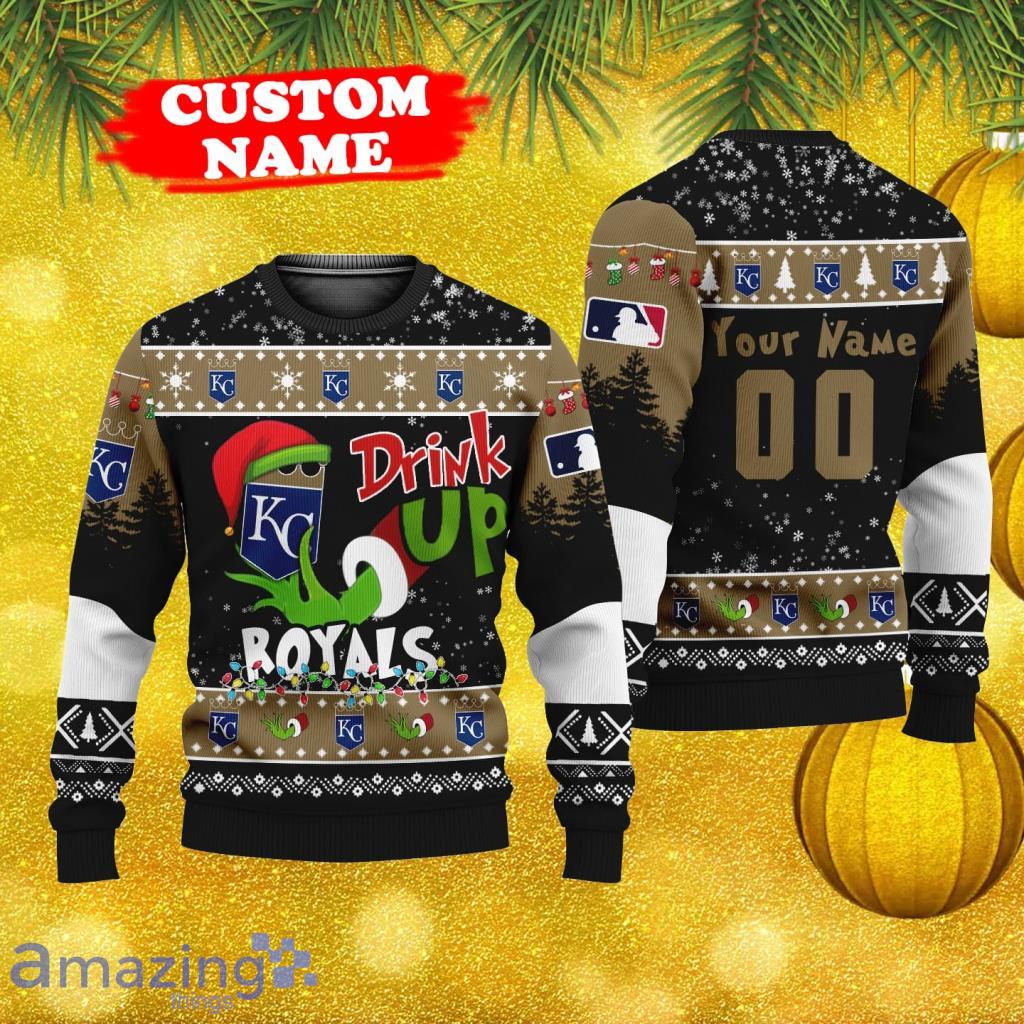 MLB Grinch Drink Up Kansas City Royals Personalized Name And Number Ugly Knitted Sweater Christmas Gift image MLB Grinch Drink Up Kansas City Royals Personalized Name And Number Ugly Knitted Sweater Christmas Gift Product Photo 1
