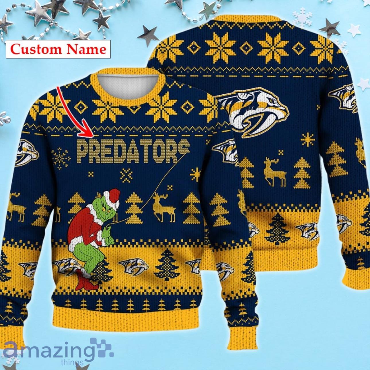 Nashville Predators Ugly Sweater Christmas Custom Name Ice Hockey NHL Product Photo 1