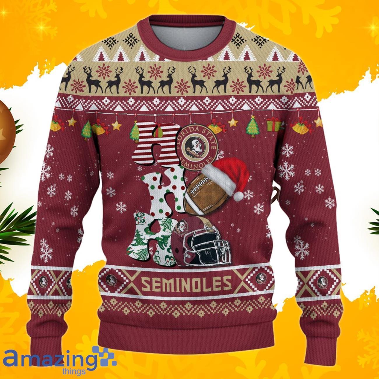 NCAA Florida State Seminoles HO HO HO Ugly Christmas Sweater image NCAA Florida State Seminoles HO HO HO Ugly Christmas Sweater Product Photo 2