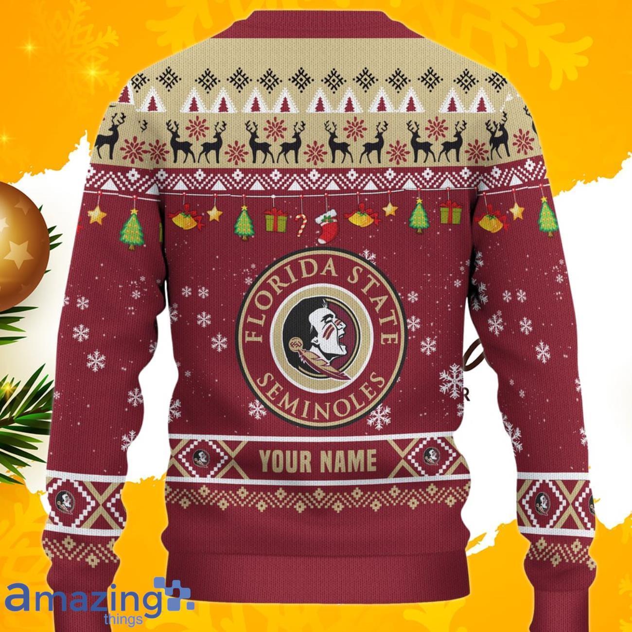 NCAA Florida State Seminoles HO HO HO Ugly Christmas Sweater image NCAA Florida State Seminoles HO HO HO Ugly Christmas Sweater Product Photo 3