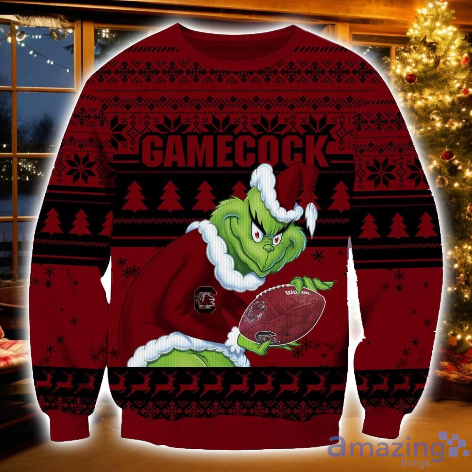 NCAA South Carolina Gamecocks Grinch Ugly Christmas Sweater Christmas Gift For Sport Fans image NCAA South Carolina Gamecocks Grinch Ugly Christmas Sweater Christmas Gift For Sport Fans Product Photo 1