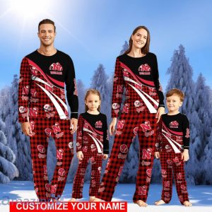 Nebraska Cornhuskers Team Pajamas Personalize Name Buffalo Plaid Christmas Pajamas Set Product Photo 1