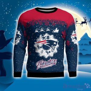New England Patriots Santa sleigh driving reindeer Pattern Ugly Christmas Sweater Product Photo 1