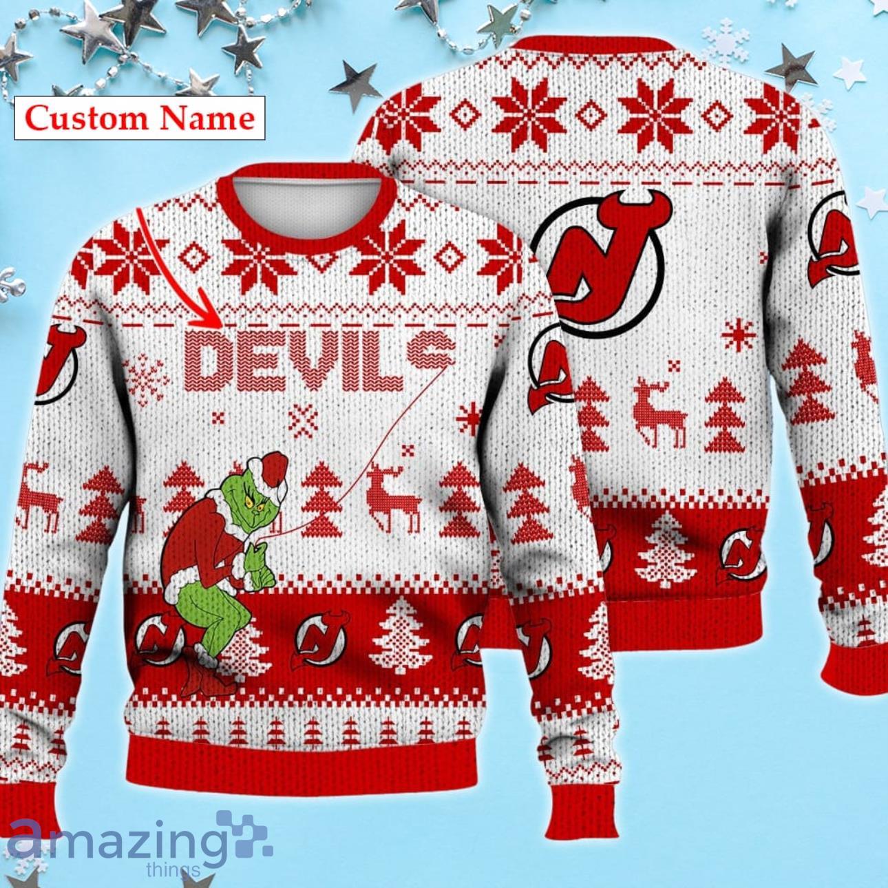 New Jersey Devils Ugly Sweater Christmas Custom Name Ice Hockey NHL Product Photo 1