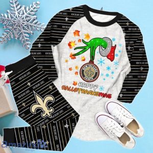 New Orleans Saints Happy HalloThankmas Grinch Pajamas Set Product Photo 2