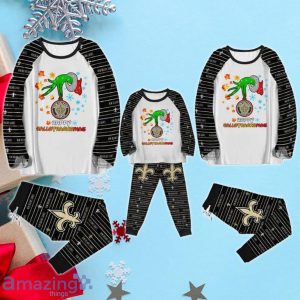 New Orleans Saints Happy HalloThankmas Grinch Pajamas Set Product Photo 3