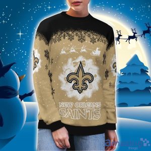 New Orleans Saints Santa sleigh driving reindeer Pattern Ugly Christmas Sweater Product Photo 3