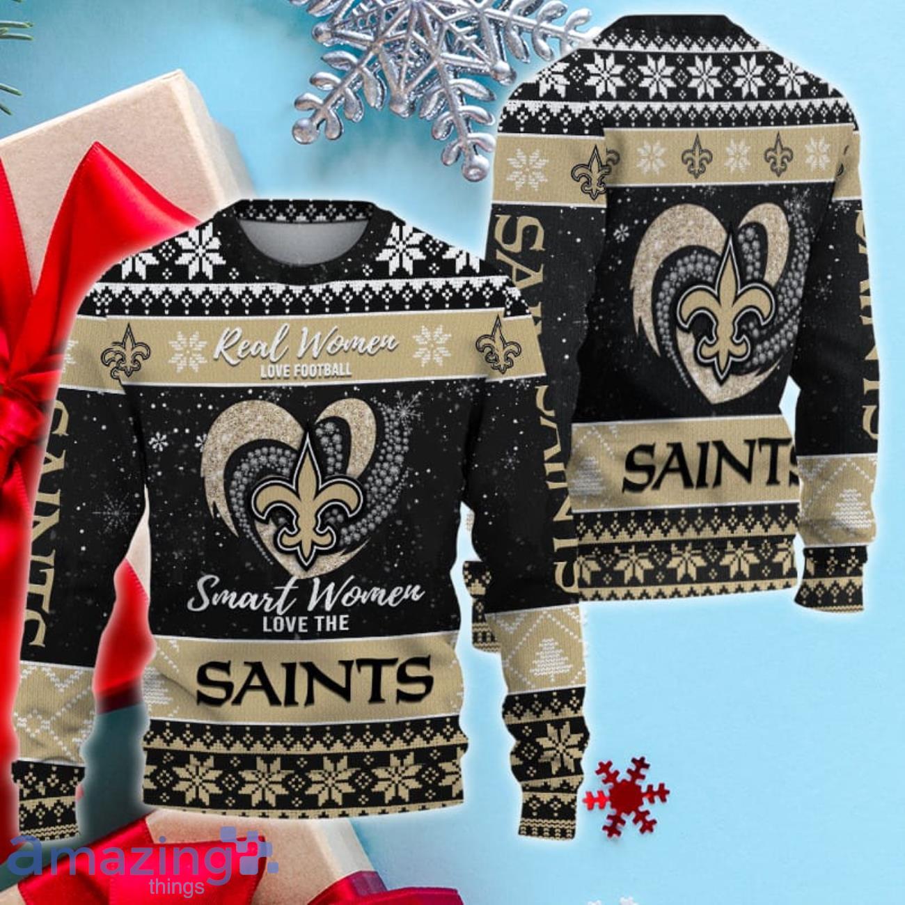 New Orleans Saints Smart Woman Love Football Ugly Christmas Sweater image New Orleans Saints Smart Woman Love Football Ugly Christmas Sweater Product Photo 2