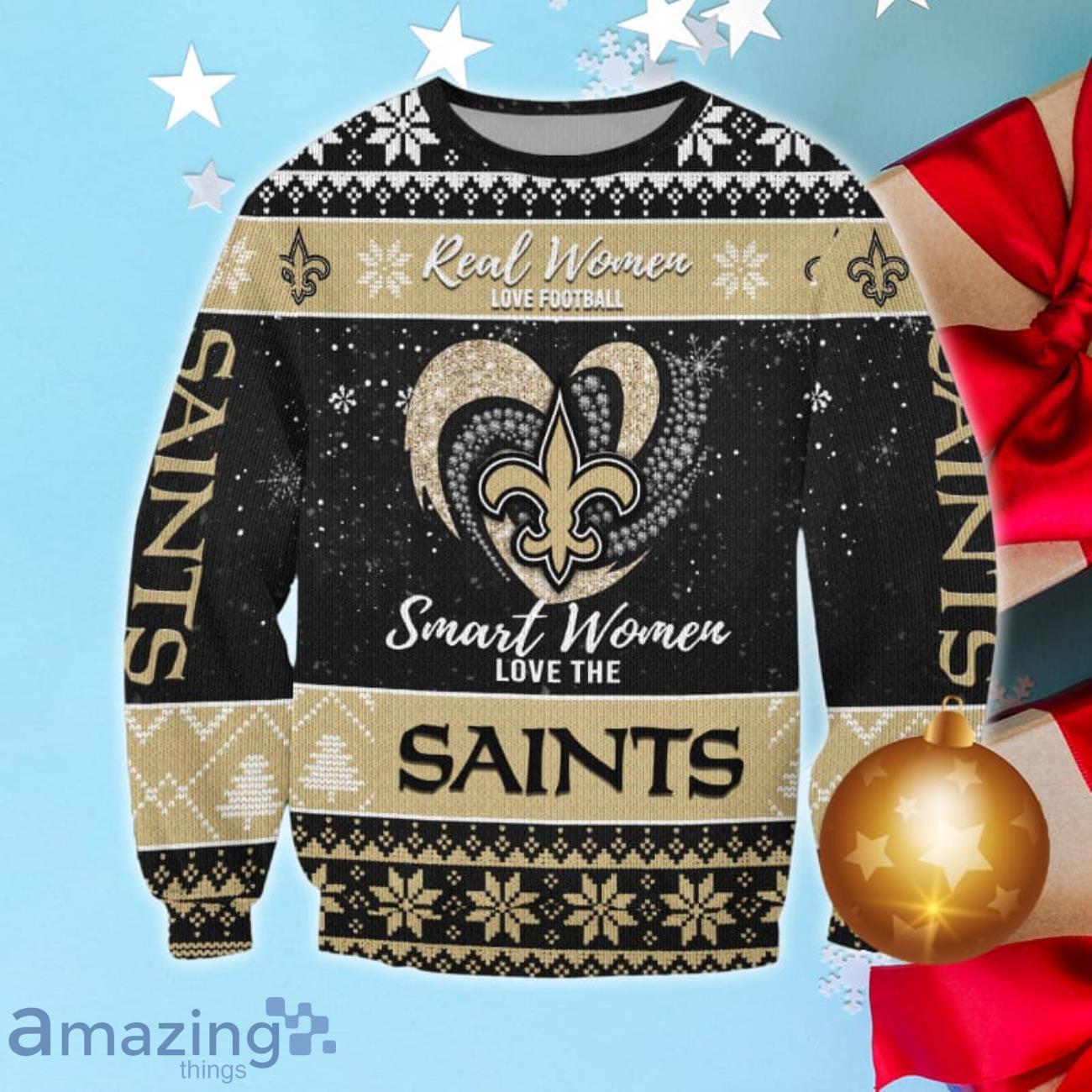 New Orleans Saints Smart Woman Love Football Ugly Christmas Sweater image New Orleans Saints Smart Woman Love Football Ugly Christmas Sweater Product Photo 1