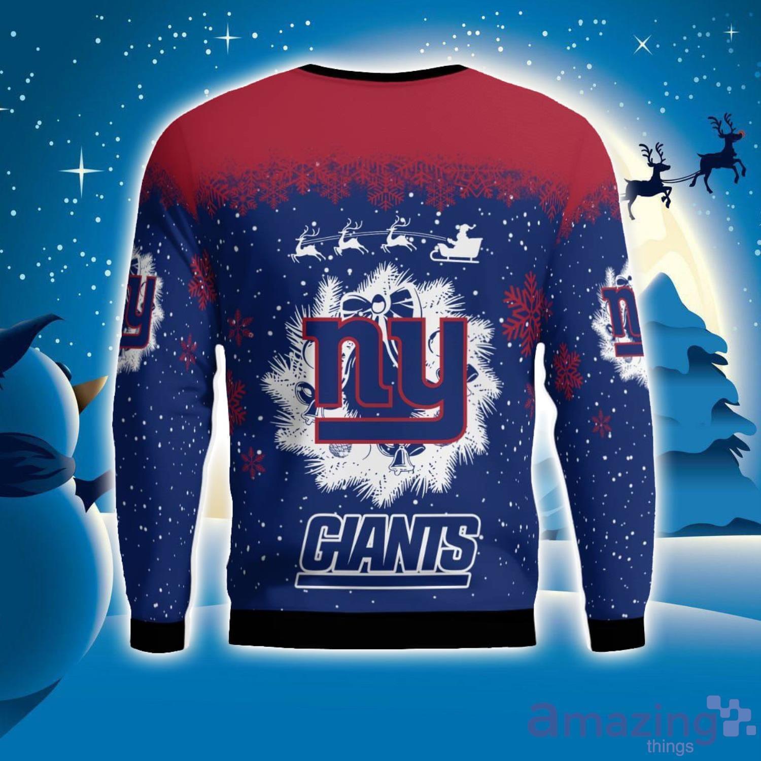 New York Giants Santa sleigh driving reindeer Pattern Ugly Christmas Sweater image New York Giants Santa sleigh driving reindeer Pattern Ugly Christmas Sweater Product Photo 2