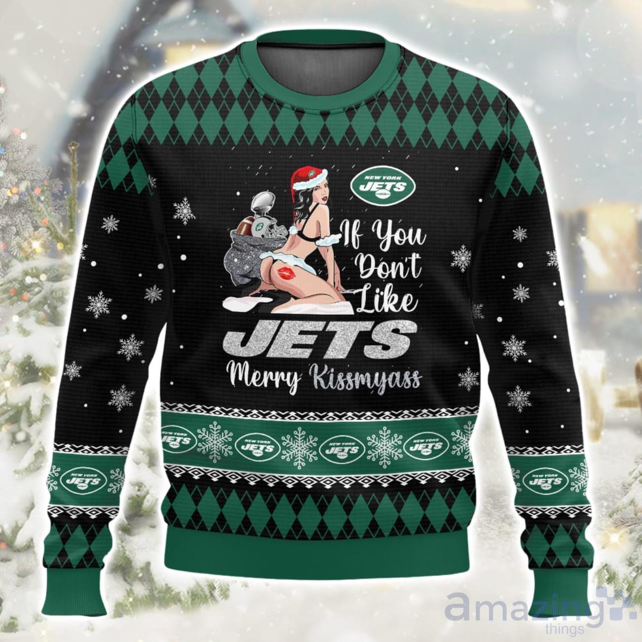 New York Jets Kissmyass Ugly Christmas Sweater image New York Jets Kissmyass Ugly Christmas Sweater Product Photo 1