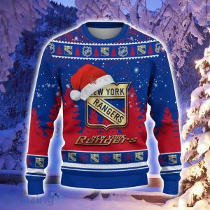 New York Rangers Santa Hat Pattern Ugly Christmas Sweater For Men And Women image New York Rangers Santa Hat Pattern Ugly Christmas Sweater For Men And Women Product Photo 2