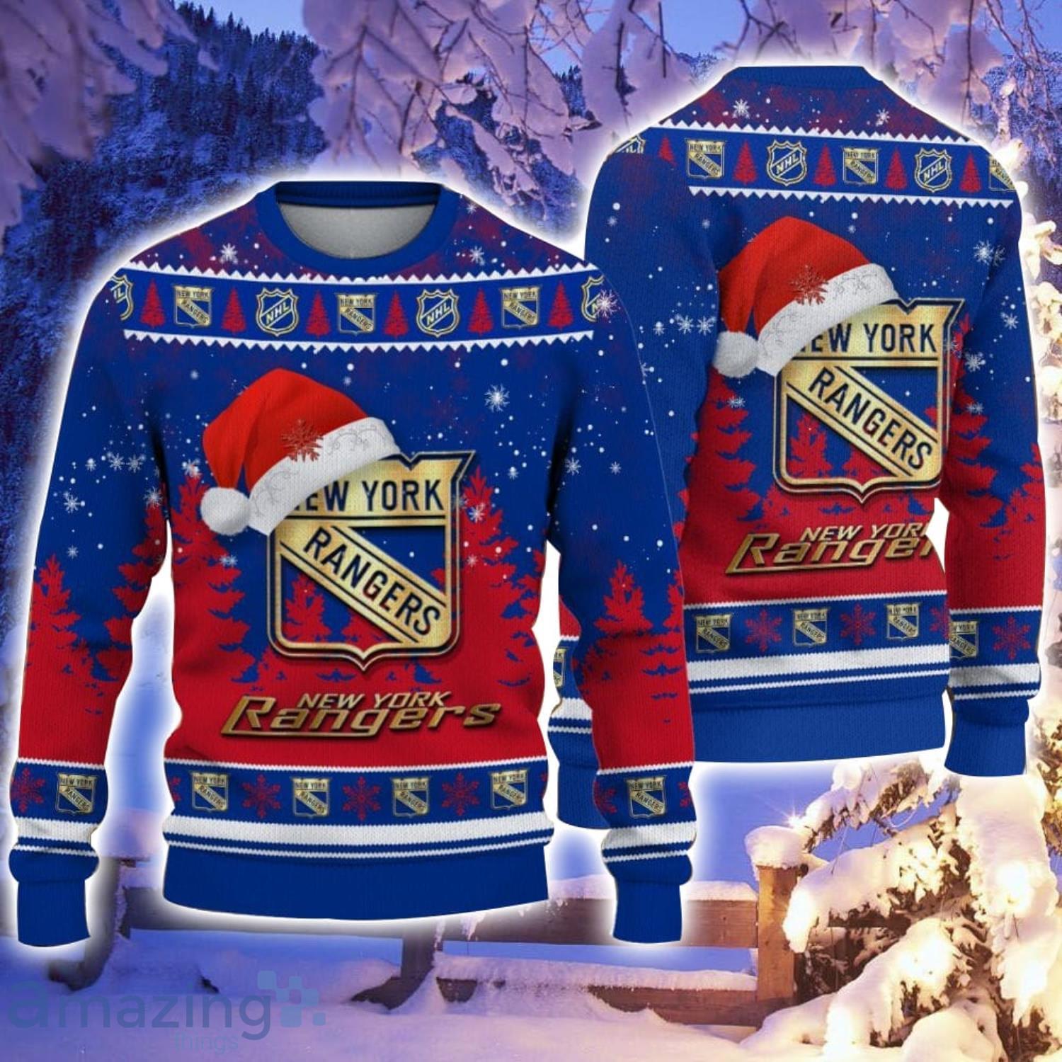 New York Rangers Santa Hat Pattern Ugly Christmas Sweater For Men And Women Product Photo 1
