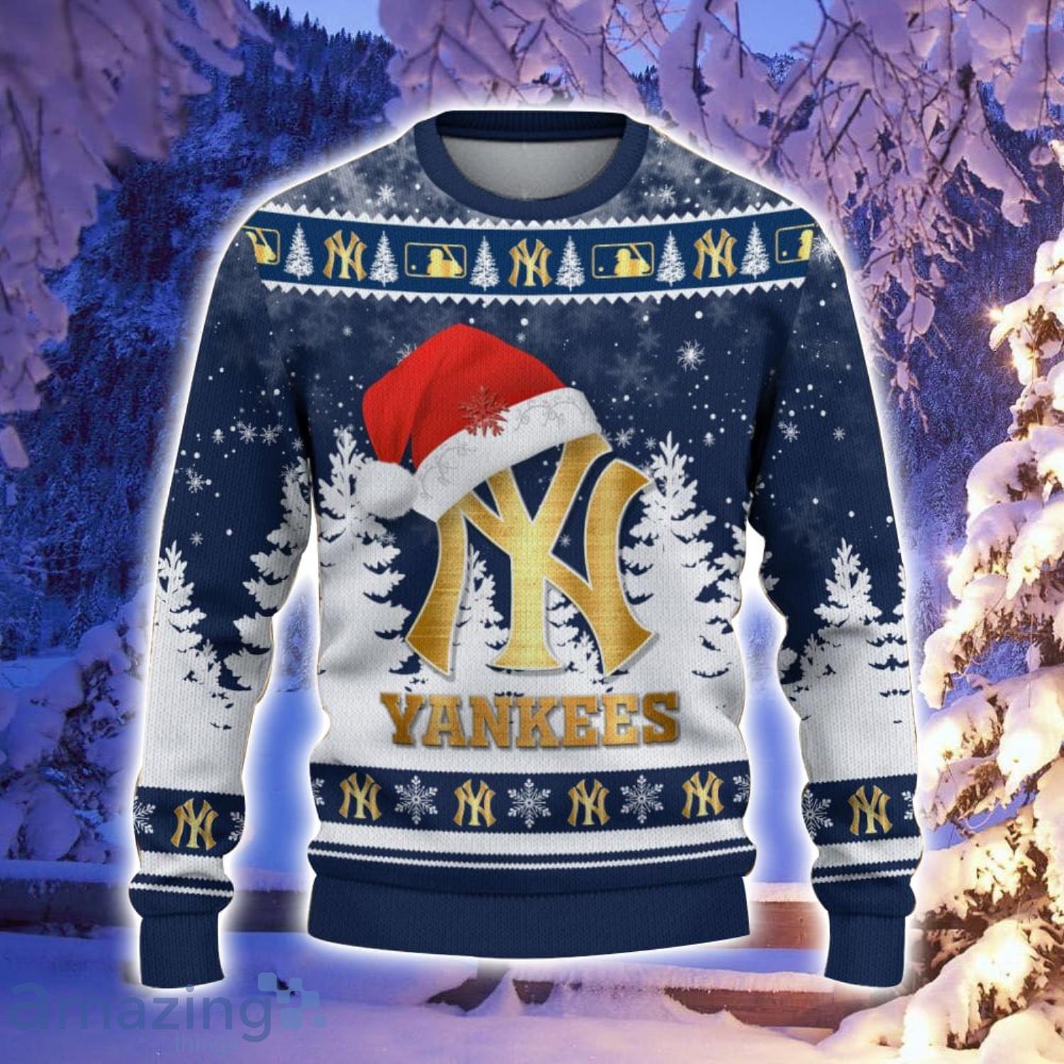 New York Yankees Santa Hat Pattern Ugly Christmas Sweater For Men And Women image New York Yankees Santa Hat Pattern Ugly Christmas Sweater For Men And Women Product Photo 2