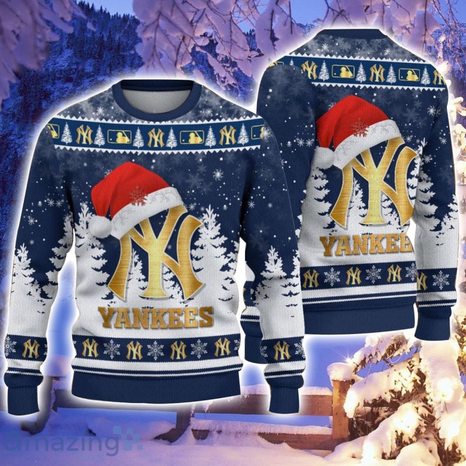 New York Yankees Santa Hat Pattern Ugly Christmas Sweater For Men And Women image New York Yankees Santa Hat Pattern Ugly Christmas Sweater For Men And Women Product Photo 1