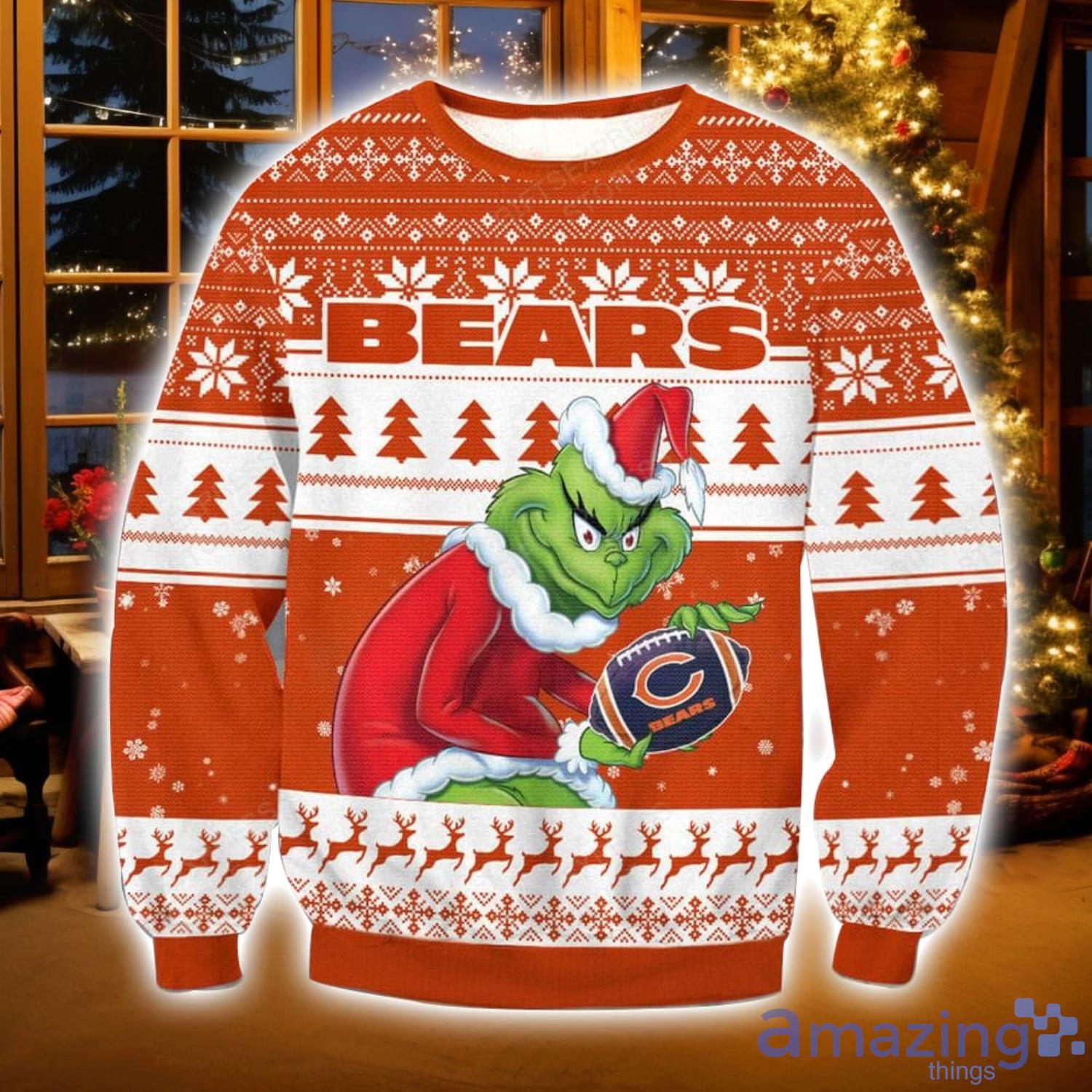 NFL Chicago Bears Grinch Ugly Christmas Sweater Christmas Gift For Sport Fans image NFL Chicago Bears Grinch Ugly Christmas Sweater Christmas Gift For Sport Fans Product Photo 1