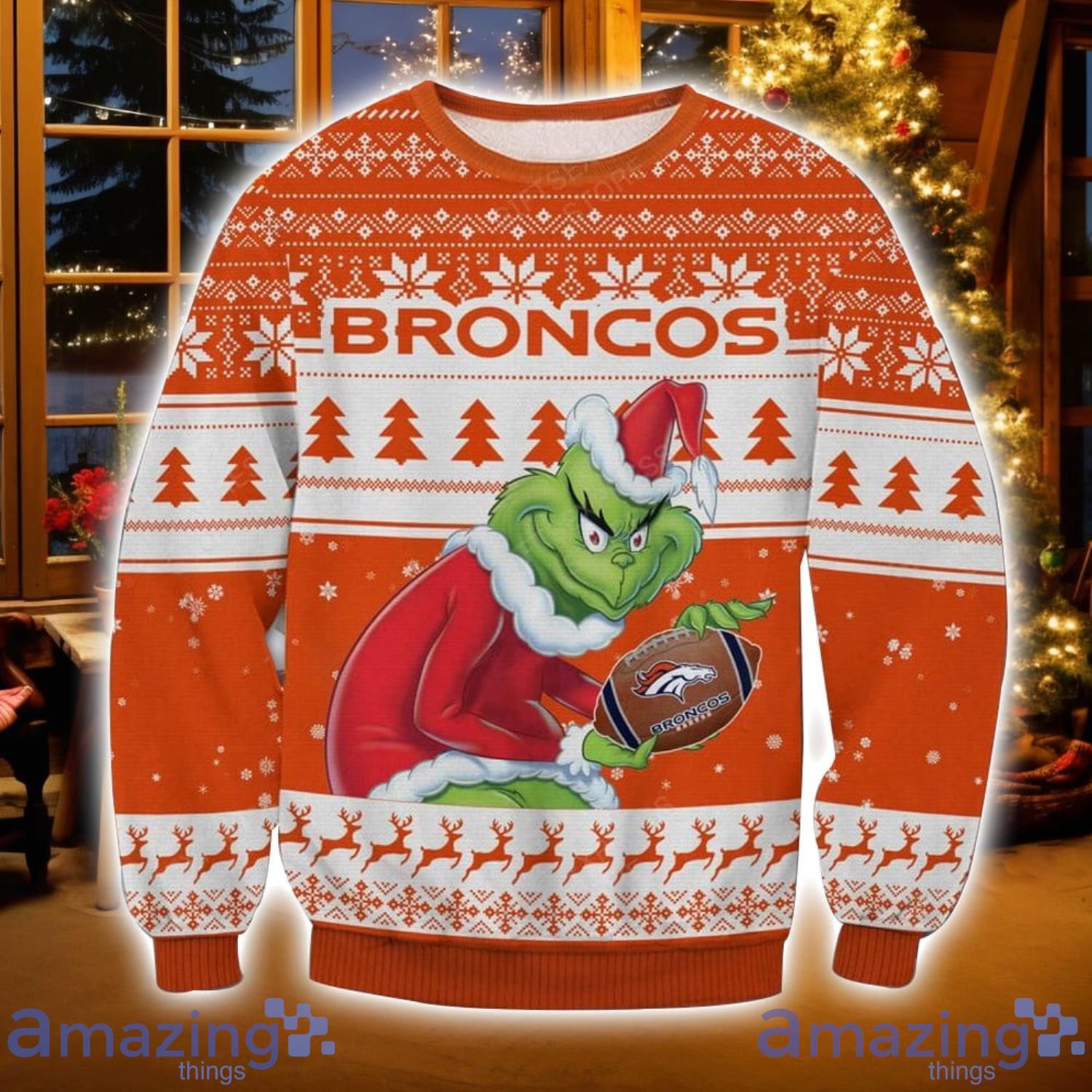 NFL Denver Broncos Grinch Ugly Christmas Sweater Christmas Gift For Sport Fans image NFL Denver Broncos Grinch Ugly Christmas Sweater Christmas Gift For Sport Fans Product Photo 1
